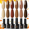 Picture of UR SUGAR Brown Gel Nail Polish Set, 6 Colors Fall Brown Caramel Coffee Burgundy Red Khaki Gel Polish Kit Autumn Winter Halloween Thanksgiving Day Gifts for Women Soak Off Gel Nail Art Manicure Kits