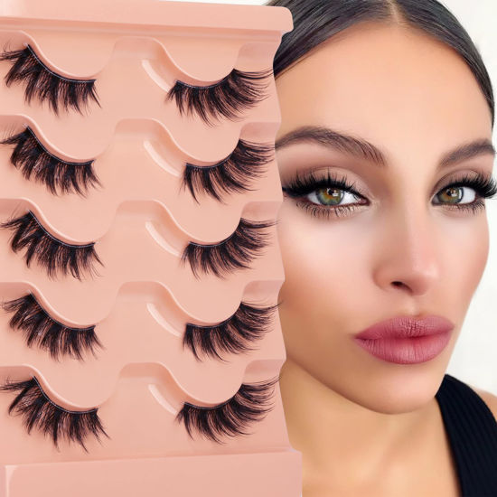 Picture of Half Lashes Natural Look Cat Eye False Eyelashes Wispy 3D Faux Mink Lashes Clear Band Fluffy Strip Eyelashes by Winifred