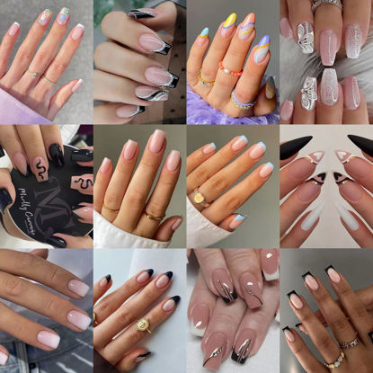 Picture of 12 Packs (288 Pcs) Press on Nails Medium and Short, Misssix Fake Nails French Tip Almond and Square Glue on Nails with Nail Glue for Women