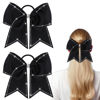 Picture of WILLBOND 2 Packs Jumbo Cheerleading Bow 8 Inch Cheer Hair Bows Large Cheerleading Hair Bows with Ponytail Holder for Teen Girls Softball Cheerleader Outfit Uniform(Rhinestone Black)