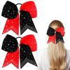 Picture of WILLBOND 2 Packs Jumbo Cheerleading Bow 8 Inch Cheer Hair Bows Large Cheerleading Hair Bows with Ponytail Holder for Teen Girls Softball Cheerleader Outfit Uniform (Rhinestone Red Black)