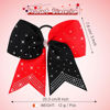 Picture of WILLBOND 2 Packs Jumbo Cheerleading Bow 8 Inch Cheer Hair Bows Large Cheerleading Hair Bows with Ponytail Holder for Teen Girls Softball Cheerleader Outfit Uniform (Rhinestone Red Black)