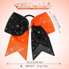 Picture of WILLBOND 2 Packs Jumbo Cheerleading Bow 8 Inch Cheer Hair Bows Large Cheerleading Hair Bows with Ponytail Holder for Teen Girls Softball Cheerleader Outfit Uniform(Rhinestone Orange Black)