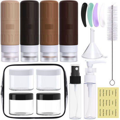 Picture of GLAMFIELDS Travel Bottles for Toiletries,TSA Approved 3.3oz Size LeakProof Silicone Toiletry Containers for Shampoo, Conditioner,Easy to Squeeze，Portable Travel Essentials for Lotion(18 Pack) Coffee
