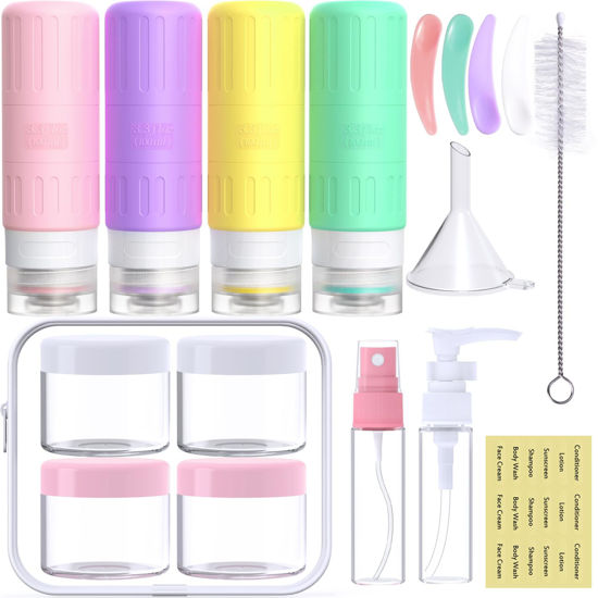 Picture of GLAMFIELDS Travel Bottles for Toiletries,TSA Approved 3.3oz Size LeakProof Silicone Toiletry Containers for Shampoo, Conditioner,Easy to Squeeze，Portable Travel Essentials for Lotion(18 Pack) Macaron