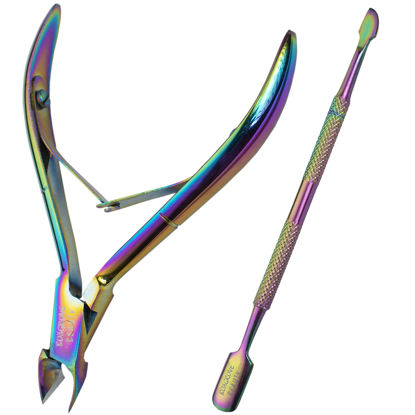 Picture of Professional Cuticle Cutter & Pusher Trimmer Manicure Tools with Double Spring- Perfect Nail Care Tool for Manicure & Pedicure Beauty at Home/Spa/Saloon (Multi-Color)