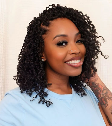 Picture of Aksice Pre-looped Yanky Twist Crochet Hair 10 Inch 8 Packs Bohemian Passion Twist Spring Mini Twist Crochet Hair for Black Women Boho Crochet Braids Synthetic (1B#)