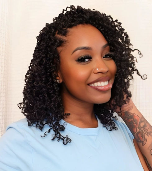 Picture of Aksice Pre-looped Yanky Twist Crochet Hair 10 Inch 8 Packs Bohemian Passion Twist Spring Mini Twist Crochet Hair for Black Women Boho Crochet Braids Synthetic (1B#)