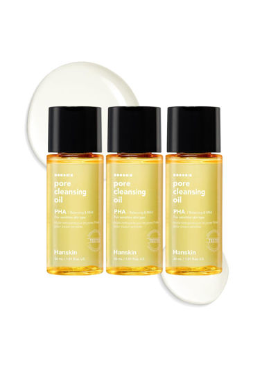 Picture of Hanskin PHA Trial Size Pore Cleansing Oil, Gentle Blackhead Cleanser and Makeup Remover for Combination and Oily Skin Travel Size Mini Makeup Remover Set [1 oz/Pack of 3]