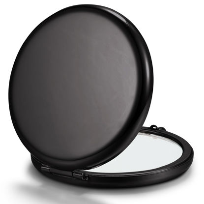 Picture of Getinbulk Compact Mirror for Purse, Double-Sided 1X/2X Magnifying Metal Pocket Makeup Mirrors(Round, Onyx Black)