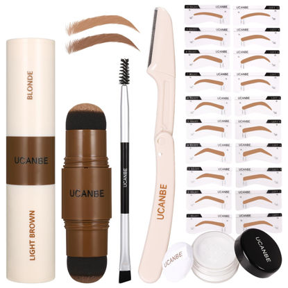 Picture of UCANBE 25PCS Eyebrow Stamp Stencil Kit With Dual-Color Eyebrow Stamp Pomade,20 Reusable Eyebrow Stencils,Finising Powder,Brush,Eyebrow Razor,Zipper Pouch,Waterproof Eye Brow Stamping and Shaping Kit01