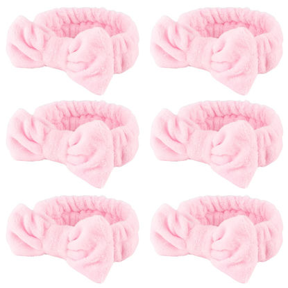 Picture of WHAVEL Hairband, 6 Count Pink Spa Headband for Washing Face, Soft Microfiber Bow Headbands, Facial Headband for Skincare, Makeup Headband for Women