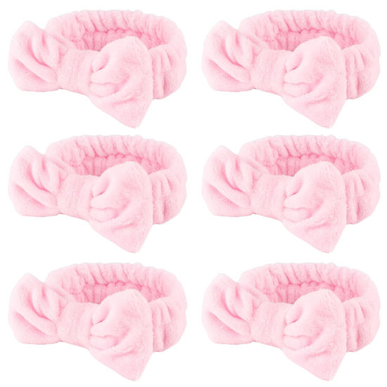 Picture of WHAVEL Hairband, 6 Count Pink Spa Headband for Washing Face, Soft Microfiber Bow Headbands, Facial Headband for Skincare, Makeup Headband for Women