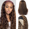 Picture of Ombre Highlights Headband Wig Human Hair Deep Wave 28 Inch None Lace Front Wigs 4/27 Blonde Brown Deep Wave Headband Wig Human Hair Attached Highlights Wigs for Black Women Human Hair 150% Density