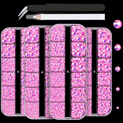 Picture of BELLEBOOST 7000PCS Resin Rhinestones Kits, 2/3/4/5/6mm Flatback Jelly Rhinestones, 4 Box Pink AB Non Hotfix Crystal Gems for DIY Crafts Mugs Bottles Tumblers Clothes Makeup Nail Manicure