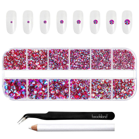 Picture of Beadsland Rhinestones for Makeup,8 sizes 2500pcs Light Red AB Flatback Rhinestones Face Gems for Nails Crafts with Tweezers and Wax Pencil,Light Siam AB,SS4-SS30