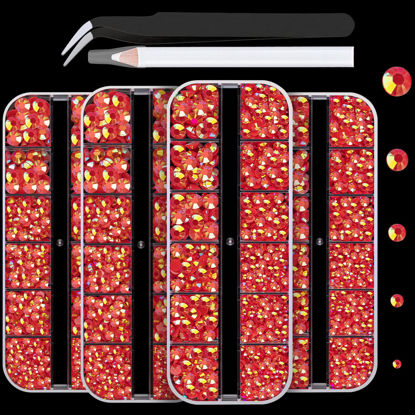 Picture of BELLEBOOST 7000PCS Resin Rhinestones Kits, 2/3/4/5/6mm Flatback Jelly Rhinestones, 4 Box Red AB Non Hotfix Crystal Gems for DIY Crafts Mugs Bottles Tumblers Clothes Makeup Nail Manicure