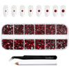 Picture of Beadsland Rhinestones for Makeup,8 sizes 2500pcs Dark Red Flatback Rhinestones Face Gems for Nails Crafts with Tweezers and Wax Pencil,Dark Siam,SS4-SS30
