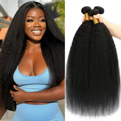 Picture of Kinky Straight Hair 3 Bundles Yaki Straight Bundles Human Hair 18 20 22 inch 100% Unprocessed Brazilian Virgin Hair Weave Kinky Straight Bundles Sew in Kinkystraight Human Hair Bundles