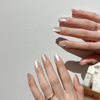 Picture of Nude Press on Nails Short Fake Nails Squoval Glossy Acrylic Nails White Shiny Glitter False Nails Square Full Cover Glue on Nails for Cat Eye, Nature Stick on Nails for Women Manicure 24Pcs