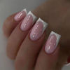 Picture of 24Pcs French Tip Press on Nails Medium Square Acrylic Nails Pink Glossy Fake Nails White French Nail Tip False Nails Nature Stick on Nails Full Cover Glue on Nails for Women Girls Nails Decoration