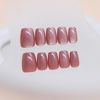 Picture of 24Pcs Cat Eye Press on Nails Short Square Fake Nails Pink Cat Eye Glossy Acrylic False Nails Chrome Designs Full Cover Glue on Nails Purple Artificial Nails Ombre Stick on Nails for Women Manicure