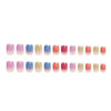 Picture of Ombre Press on Nails Short Square Fake Nails Glossy Rainbow Acrylic False Nails with Colorful Gradation Desigs Glue on Nails Press Ons Cute Summer Nails Kit Stick on Nails for Women Girls 24Pcs