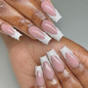 Picture of French Tip Press on Nails Medium Coffin Fake Nails with 3D Wave Designs White Nail Tips Square Acrylic Nails Full Cover Glue on Nails Nutare Stick on Nails for Manicure 24Pcs