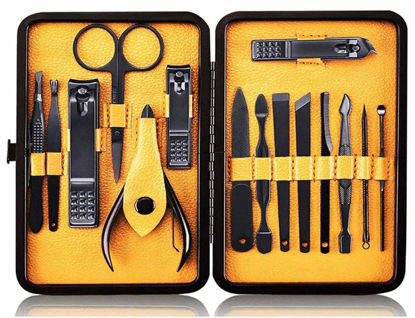 Picture of Nail Clippers Sets High Precisio Stainless Steel Nail Cutter Pedicure Kit 15 Pcs Nail File Sharp Nail Scissors and Clipper Manicure Pedicure Kit Fingernails & Toenails with Portable stylish Case