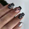 Picture of Snowflake Press on Nails Medium Square Fake Nails Black French Tip Nails Press ons Silver Glitter Acrylic Nails Short Stick on Nails Snowflake Glue on Nails for Women Girls 24Pcs