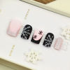 Picture of Snowflake Press on Nails Medium Square Fake Nails Black French Tip Nails Press ons Silver Glitter Acrylic Nails Short Stick on Nails Snowflake Glue on Nails for Women Girls 24Pcs