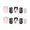 Picture of Snowflake Press on Nails Medium Square Fake Nails Black French Tip Nails Press ons Silver Glitter Acrylic Nails Short Stick on Nails Snowflake Glue on Nails for Women Girls 24Pcs