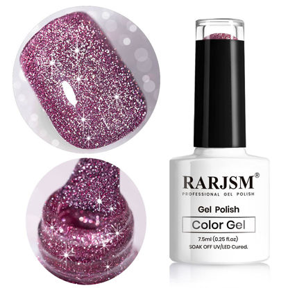 Picture of Reflective Glitter Gel Nail Polish, Diamond Gel Polish Violet Nailpolish Sparkly Shiny Gel Nail Art Varnish Manicure for Starter Nail DIY at Home UV LED Lamp Required RAR84