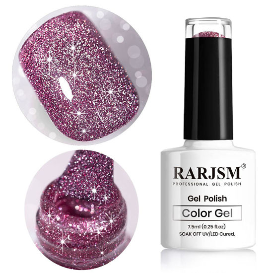 Picture of Reflective Glitter Gel Nail Polish, Diamond Gel Polish Violet Nailpolish Sparkly Shiny Gel Nail Art Varnish Manicure for Starter Nail DIY at Home UV LED Lamp Required RAR84