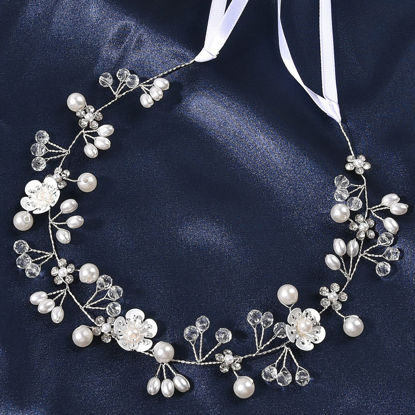 Picture of Wedding Hair Accessories, Flower Girl Headpiece, Princess Headband with Pearls for Girls, Brides and Women (Silver)