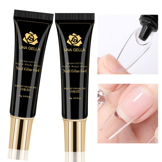 Picture of UNA GELLA Soft Gel Nail Tips Glue | 2pcs | Solid State Soak Off Super Strong Glue for Acrylic Nails Curing Needed For Nails Extension Press On Nails 15ml*2 for Gel Jelly Tips