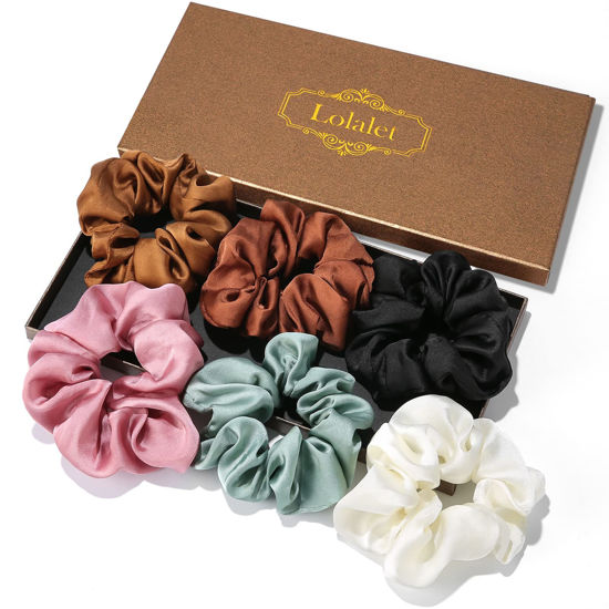 Picture of Lolalet Scrunchies for Women, Satin Hair Scrunchies Softer Than Silk Hair Ties for Hair Sleep, Big Scrunchy Ponytail Holder with Elastic Hair Bands for Girls Thick Thin Curly Hair -6 Pack, Style B