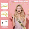 Picture of Birthday Sash Birthday Crown for Women, Birthday Girl Sash, Birthday Girl Crown, Glitter Gold Birthday Sash and Crown Rhinestone Headband Set, Happy Birthday Girl Princess Tiara Sash Accessories