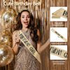 Picture of Birthday Sash Birthday Crown for Women, Birthday Girl Sash, Birthday Girl Crown, Glitter Gold Birthday Sash and Crown Rhinestone Headband Set, Happy Birthday Girl Princess Tiara Sash Accessories
