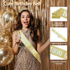 Picture of Women's Birthday Girl Sash and Crown Set: Glitter Gold Yellow Rhinestone Headband, Happy Princess Tiara Accessories