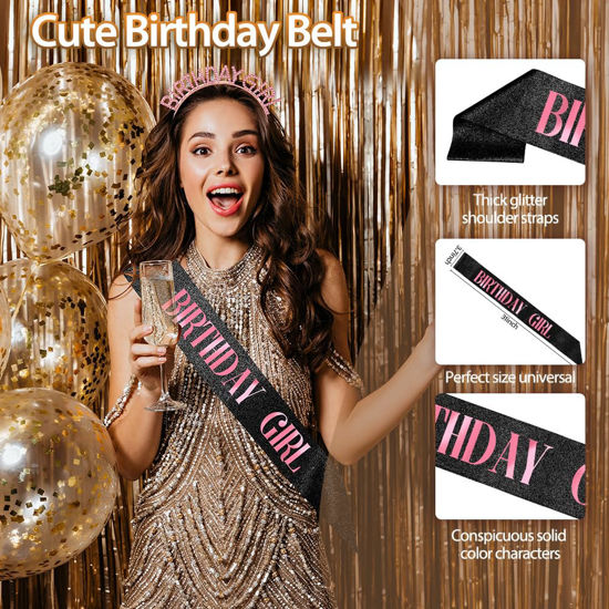 Birthday Crown,Birthday Sash And Crown Birthday-Tiara Headband Happy Birthday Queen Sash,Black - View #10