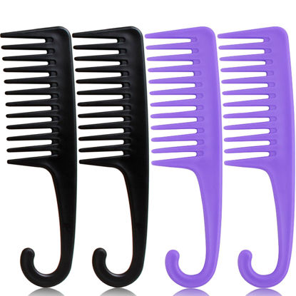 Picture of 4PCS Large Wide Tooth Comb Detangling Comb with Hook for Wet Curly or Dry Hair in All Types, Premium Styling Shower Combs Set with Handgrip, Women Detangler Hair Brush for Detangling Wigs Curls