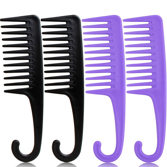 Picture of 4PCS Large Wide Tooth Comb Detangling Comb with Hook for Wet Curly or Dry Hair in All Types, Premium Styling Shower Combs Set with Handgrip, Women Detangler Hair Brush for Detangling Wigs Curls