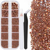 Picture of One Pack 2000 Pcs of Flatback Round Rose Gold Rhinestones 6 Sizes (1.5-6 mm) with Nail Art Rhinestone Picker Pencil And Tweezers For DIY And Salon Use