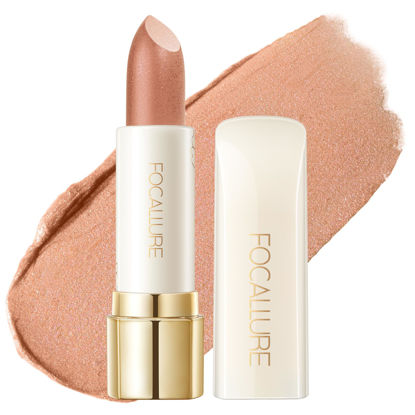 Picture of FOCALLURE Moisturizing Shiny Lipstick,Pearl Shimmery Finish,Hydrating Tinted Lip Balm with Creamy Texture,Long Lasting High Pigmented Lip Stain,Bitter Sweet