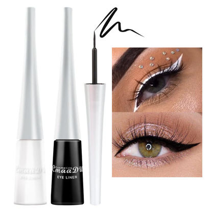 Picture of evpct 2Pcs White Black Liquid Eyeliner Set Waterproof White Eye Liners for Women Eyes Wing Eyeliner Stamps Shapes Colored Eyeliner delineador de ojos a prueba de agua contra el agua blanco para ojos