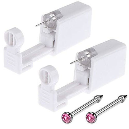 Picture of Lyuxzad Nose Piercing Gun - 2 Pack Self Nose Piercing Kit Unit Disposable Nose Piercing Gun with Nose Stud Piercing Kit Tool for Cartilage Tragus Helix Piercing Gun Piercing Jewelry (Pink)