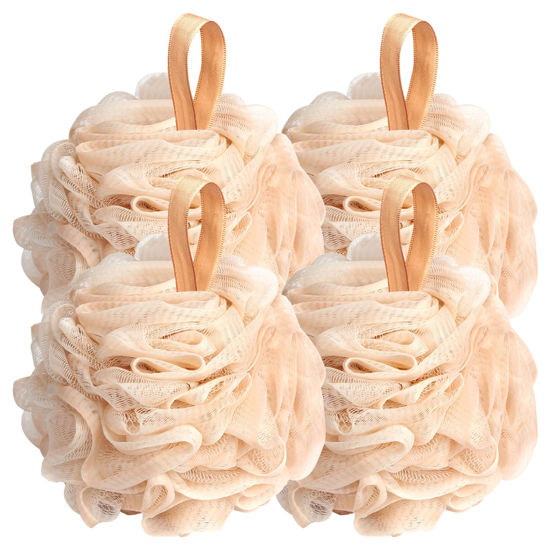 Picture of Fishent Loofah Bath Sponge Shower Loofahs, 4 Pack Soft Loofa Exfoliating Body Scrubber Mesh Shower Puff Pouf Ball Luffa for Men and Women(50g/pcs)