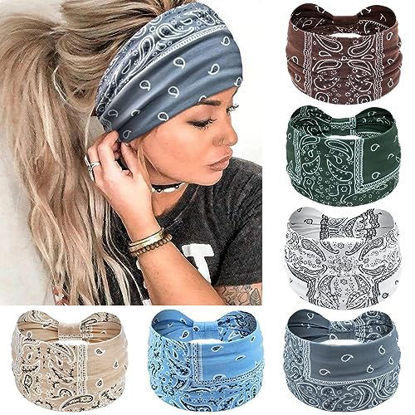 Picture of Awumbuk Wide Headbands for Women Knotted No Slip Head Bands Soft Turban Headband Hair Accessories Boho African Solid Color Head Wraps for Women Yoga Workout Pack of 6 (Nature)
