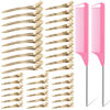 Picture of 70Pcs Metal Hair Roller Clips, MORGLES 3 Sizes Duck Billed Hair Clips with 2Pcs Pink Rat Tail Combs for Parting, Hair Clips Bulk with Organizer Box.